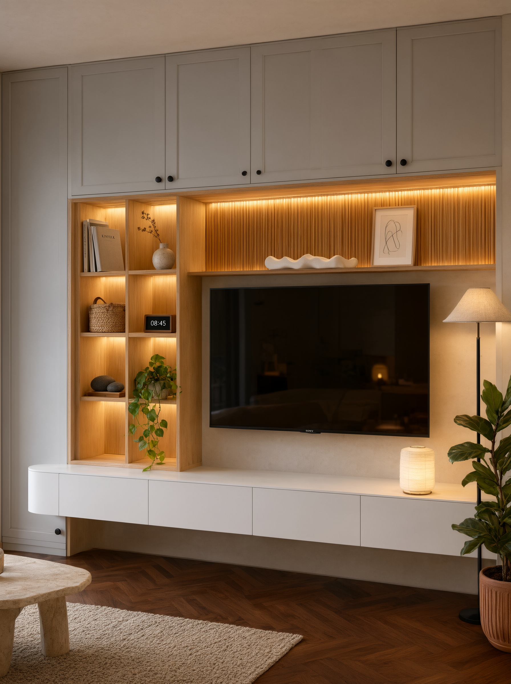 TV Backdrop dengan Hidden LED Strip Lighting